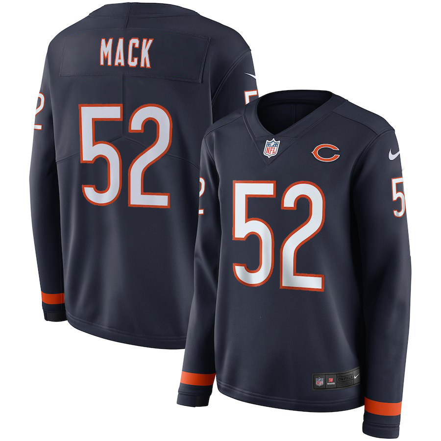 Women Chicago Bears #52 Mack blue  Limited NFL Nike Therma Long Sleeve Jersey->chicago bears->NFL Jersey